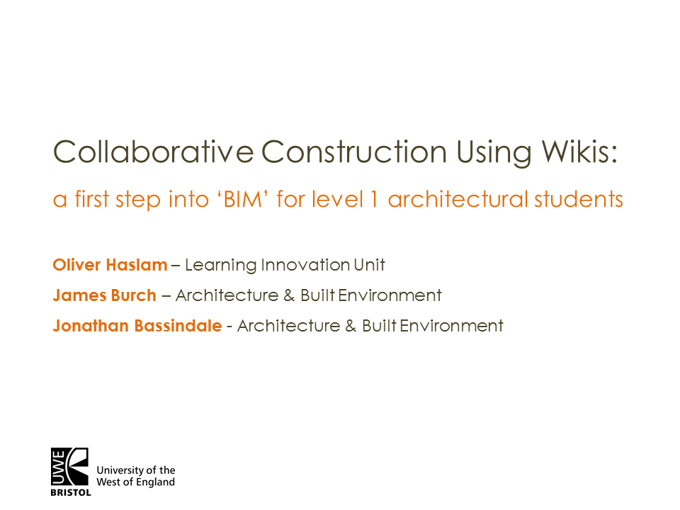 Title slide for IBEE Conference presentation on wikis