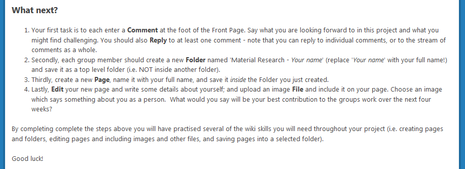 Instructions for a wiki familiarisation task